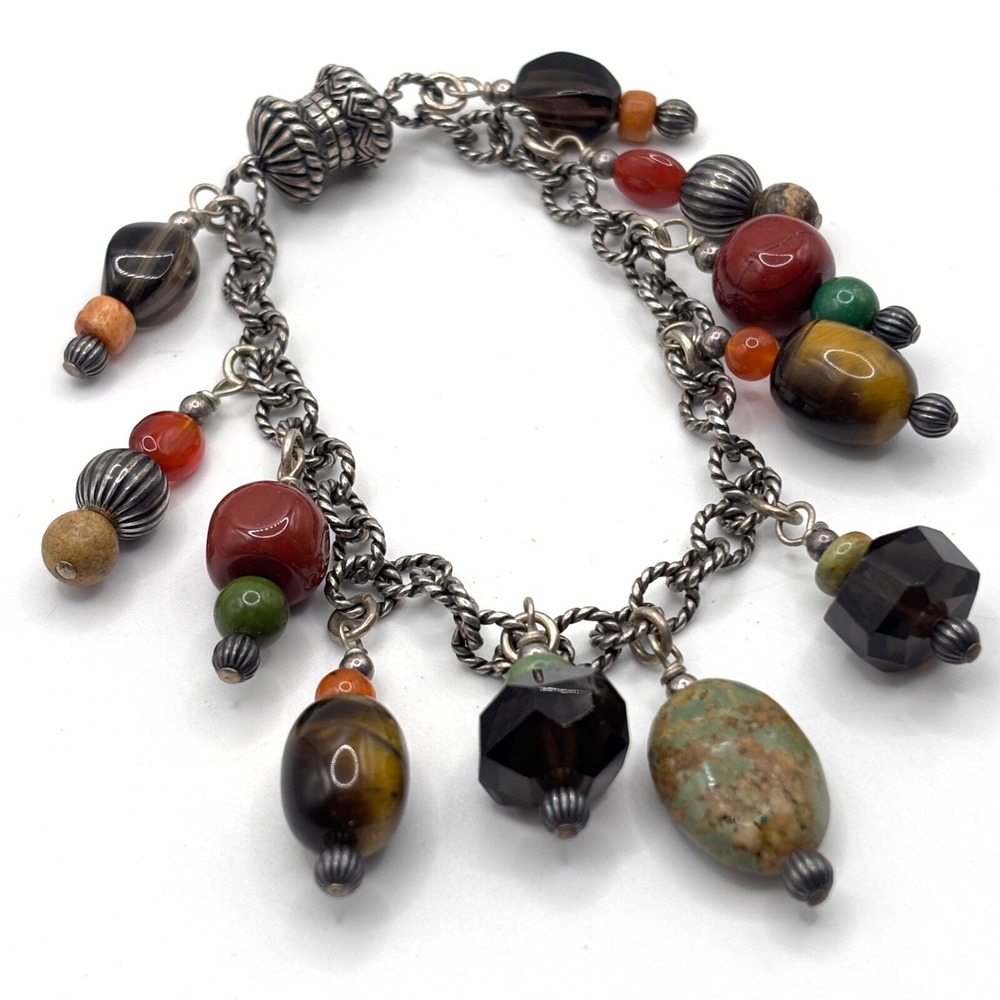 Carolyn Pollack 925 Multi Stone Carnelian Turquoise Jasper Magnetic Bracelet 7.5